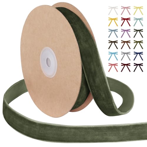 Uiopa Samtband Armeegrün 25mm Breit, 9m Geschenkband Samt Band, Schleifenband Armeegrün Ribbon Dekoband für Geschenkverpackung, Kränze, Hochzeit, Party, DIY Handwerk von Uiopa