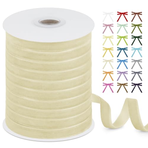 Uiopa Samtband Beige 10mm x 45m Geschenkband Samt Schleifenband Vintage Samt Band Dekoband für Geschenke Verpackung, Kränze, Einladungen, Haarbändern, DIY Handwerk von Uiopa