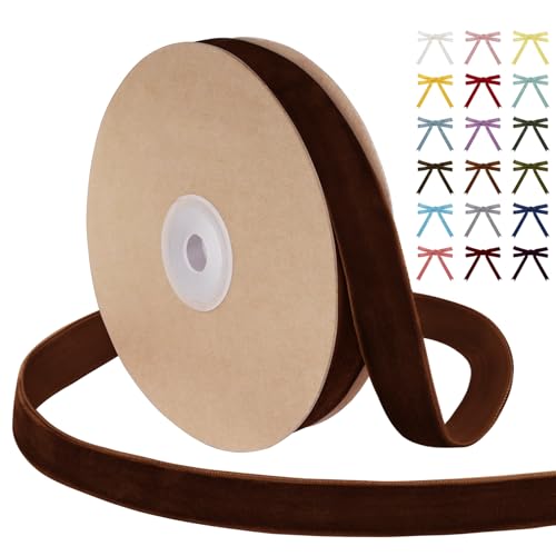 Uiopa Samtband Dunkelbraun 15mm Breit, 9m Geschenkband Samt Band, Schleifenband Dunkelbraun Ribbon Dekoband für Geschenkverpackung, Kränze, Hochzeit, Party, DIY Handwerk von Uiopa