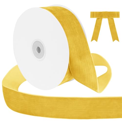 Uiopa Samtband Goldgelb 38mm Breit, 9m Geschenkband Samt Band, Schleifenband Goldgelb Ribbon Dekoband für Geschenkverpackung, Kränze, Hochzeit, Party, DIY Handwerk von Uiopa