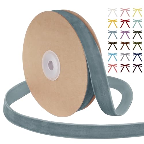 Uiopa Samtband Graublau 20mm Breit, 9m Geschenkband Samt Band, Schleifenband Graublau Ribbon Dekoband für Geschenkverpackung, Kränze, Hochzeit, Party, DIY Handwerk von Uiopa