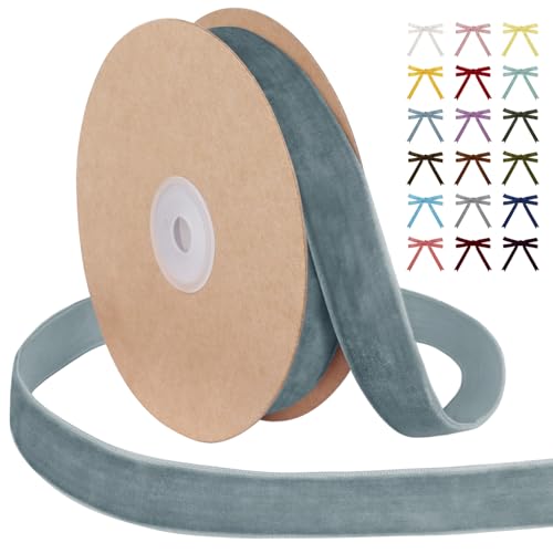 Uiopa Samtband Graublau 25mm Breit, 9m Geschenkband Samt Band, Schleifenband Graublau Ribbon Dekoband für Geschenkverpackung, Kränze, Hochzeit, Party, DIY Handwerk von Uiopa