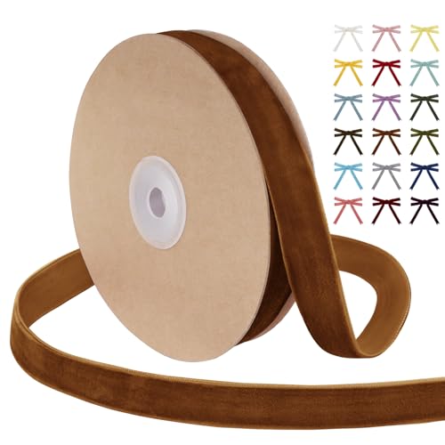 Uiopa Samtband Hellbraun 20mm Breit, 9m Geschenkband Samt Band, Schleifenband Hellbraun Ribbon Dekoband für Geschenkverpackung, Kränze, Hochzeit, Party, DIY Handwerk von Uiopa