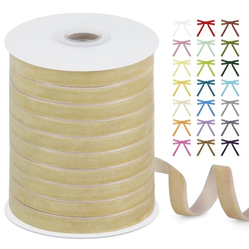 Uiopa Samtband Helles Khaki 10mm x 45m Geschenkband Samt Schleifenband Vintage Samt Band Dekoband für Geschenke Verpackung, Kränze, Einladungen, Haarbändern, DIY Handwerk von Uiopa