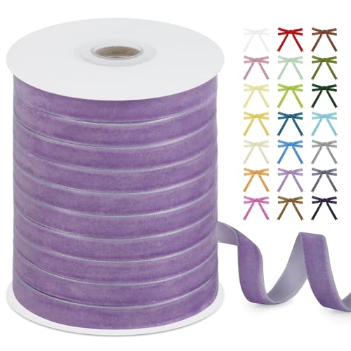 Uiopa Samtband Helles Violett 10mm x 45m Geschenkband Samt Schleifenband Vintage Samt Band Dekoband für Geschenke Verpackung, Kränze, Einladungen, Haarbändern, DIY Handwerk von Uiopa