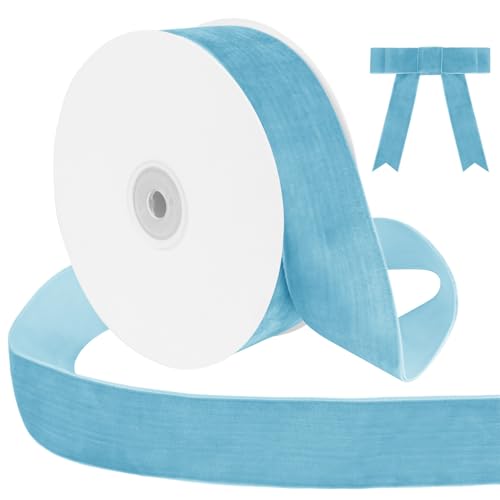 Uiopa Samtband Himmelblau 38mm Breit, 9m Geschenkband Samt Band, Schleifenband Himmelblau Ribbon Dekoband für Geschenkverpackung, Kränze, Hochzeit, Party, DIY Handwerk von Uiopa