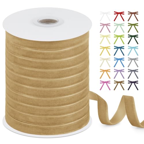 Uiopa Samtband Khaki 10mm x 45m Geschenkband Samt Schleifenband Vintage Samt Band Dekoband für Geschenke Verpackung, Kränze, Einladungen, Haarbändern, DIY Handwerk von Uiopa