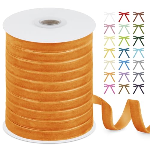 Uiopa Samtband Orange 10mm x 45m Geschenkband Samt Schleifenband Vintage Samt Band Dekoband für Geschenke Verpackung, Kränze, Einladungen, Haarbändern, DIY Handwerk von Uiopa