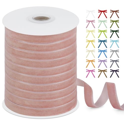 Uiopa Samtband Rosa 10mm x 45m Geschenkband Samt Schleifenband Vintage Samt Band Dekoband für Geschenke Verpackung, Kränze, Einladungen, Haarbändern, DIY Handwerk von Uiopa