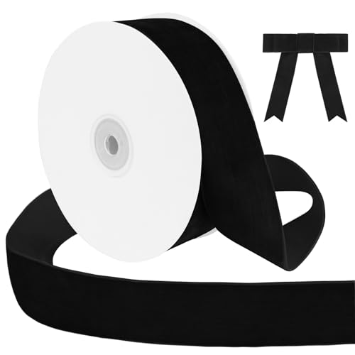 Uiopa Samtband Schwarz 38mm Breit, 9m Geschenkband Samt Band, Schleifenband Schwarz Ribbon Dekoband für Geschenkverpackung, Kränze, Hochzeit, Party, DIY Handwerk von Uiopa