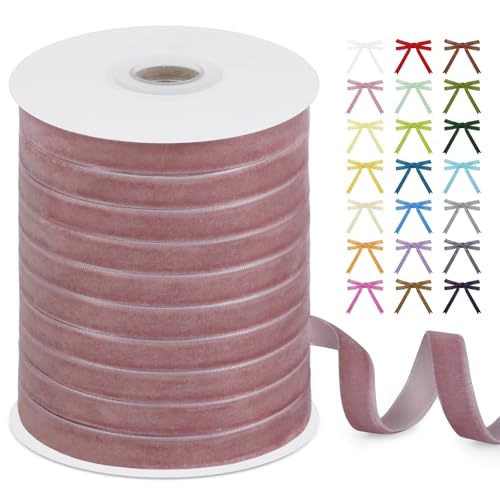 Uiopa Samtband Staubiges Rosa 10mm x 45m Geschenkband Samt Schleifenband Vintage Samt Band Dekoband für Geschenke Verpackung, Kränze, Einladungen, Haarbändern, DIY Handwerk von Uiopa