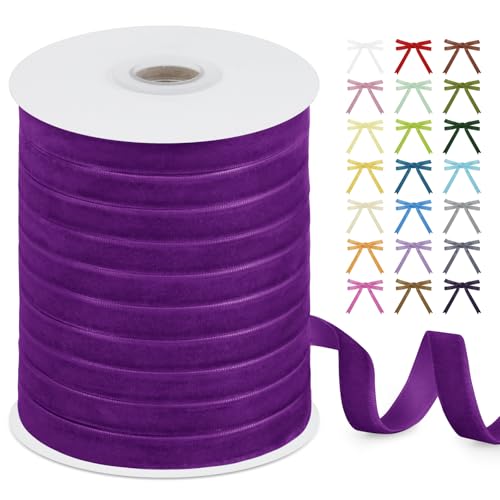 Uiopa Samtband Violett 10mm x 45m Geschenkband Samt Schleifenband Vintage Samt Band Dekoband für Geschenke Verpackung, Kränze, Einladungen, Haarbändern, DIY Handwerk von Uiopa