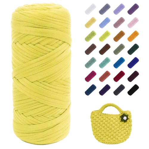 Uiopa T-Shirt Garn, 200g Bändchengarn zum Stricken und Häkeln, Dickes Ribbon Garn Crochet Yarn für Häkeltaschen/Körbe/Teppiche, Heimdekoration, DIY-Kunsthandwerk (Fluoreszierendes Gelb) von Uiopa