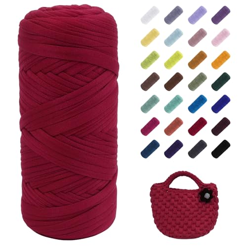 Uiopa T-Shirt Garn, 200g Bändchengarn zum Stricken und Häkeln, Dickes Ribbon Garn Crochet Yarn für Häkeltaschen/Körbe/Teppiche, Heimdekoration, DIY-Kunsthandwerk (Rot) von Uiopa