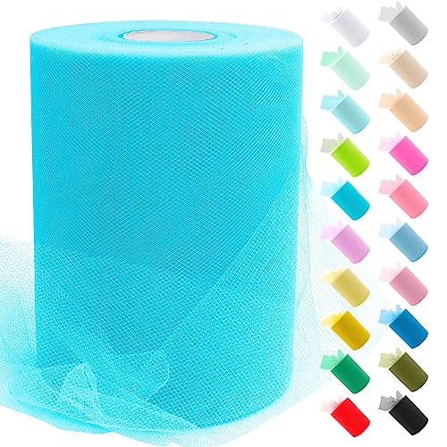 Uiopa Tüll Helles Seeblau, 15cm x 91,4m Tüllstoff Polyester Tüllband Hochzeit Dekostoff, Tüll Stoff Rolle für Tutu-Röcke Party Hochzeit Tisch Deko Geschenkverpackung DIY-Handwerk von Uiopa