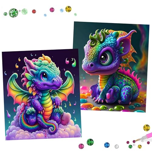 Diamond Painting Drachen 2 Pcs Diamond Painting Dragon Diamond Painting Erwachsene Diamond Painting Drache 5D Diamant Painting DIY Cartoon Diamant Painting Bilder für Erwachsene Kinder 25x35cm von Uirheurd