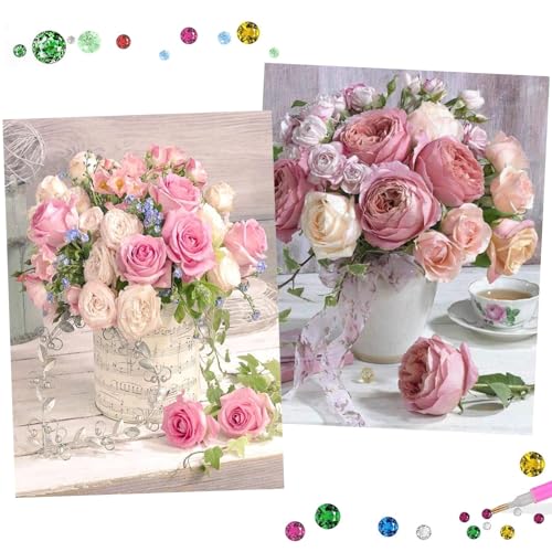 Uirheurd Diamond Painting Blumen,2 Pcs 5D Diamond Painting Erwachsene Set Diamond Painting Landschaften Diamond Painting Rosen Arts Craft Diamant Malerei Kits für Home Room Wanddekoration (35×25cm) von Uirheurd