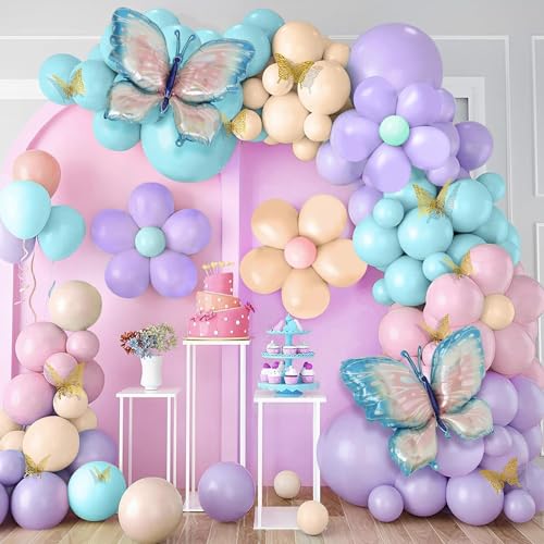 163 Stück Luftballons Lila Girlande Set Latex Party Ballons Farbe Schmetterling Ballons Set für Baby Shower Geburtstag Party Hochzeit Deko (26x21x3cm) von Uixxducc
