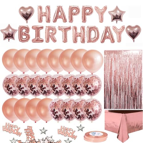 34 Stück Luftballons Roségold Tischtuch Happy Birthday Geburtstag Party Set Latex Farbe Ballons für Geburtstag Deko (Roségold) von Uixxducc