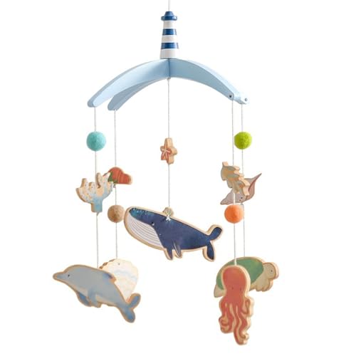 Uixxducc Baby Mobile Windspiele, Meeres Tiere Mobile Baby Babybett, Meerestiere Blauwal Bettglocke, Windspiel Rassel Wickeltisch, Neugeborenen Geschenk für Baby Jungen und Mädchen von Uixxducc