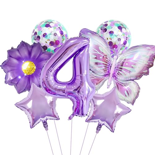 Schmetterling Geburtstag Deko Set, Bunt Geburtstagsdeko 0~9 Jahre Mädchen, Luftballon Schmetterling Folienballon Sternballon Blumenballon für Mädchen Geburtstags Party Supplies (4) von Uixxducc