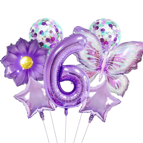 Schmetterling Geburtstag Deko Set, Bunt Geburtstagsdeko 0~9 Jahre Mädchen, Luftballon Schmetterling Folienballon Sternballon Blumenballon für Mädchen Geburtstags Party Supplies (6) von Uixxducc