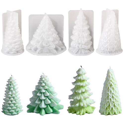 Silikon Weihnachtsbaum Kerzenform, 3D Kerzengießform DIY Silikon Kerzen Gießform für die Herstellung von Kerzen, Weihnachten Handwerk Ornamente (4 Stück) von Uixxducc