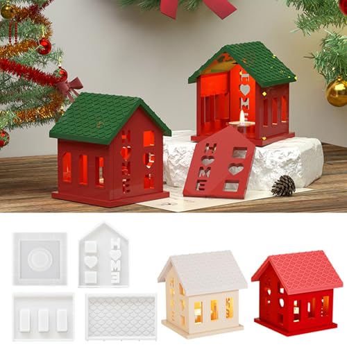 Silikonformen Gießformen Häuser, Weihnachten Silikonform Haus Kerzenhalter Weihnachten Mini Häuser Giessformen für DIY Kerze, Handwerk, Heimdekoration (B) von Uixxducc