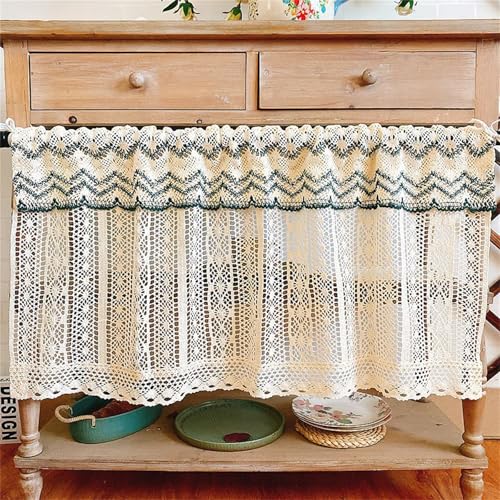 Uixxducc 1pcs Scheibengardine Landhausstil Kurzgardine Bistrogardine Häkeloptik Scheibengardine Boho Vorhänge Fenstervorhang Kurzstore Gardine Kurzgardinen für Cafe Zimmer (95x45cm) von Uixxducc