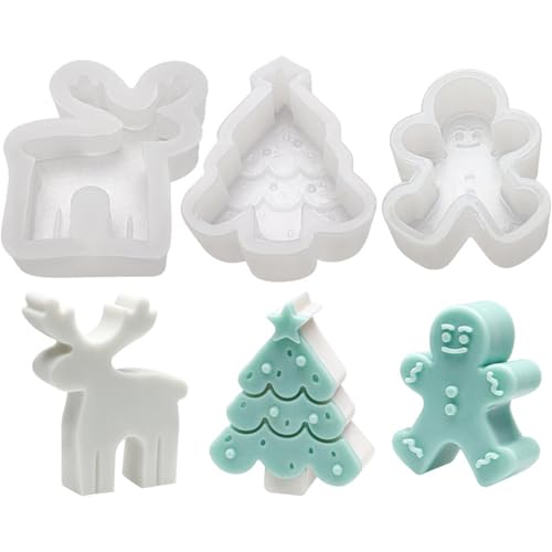 Uixxducc 3 Stück Silikonformen Gießformen Kerzenhalter Weihnachten Silikonform Einschieber Haus Kerzenformen, Weihnachten Silikonform DIY Kerze Deko & Geschenk (Weihnachtsset) von Uixxducc