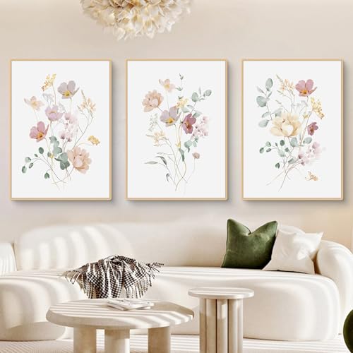 Uixxducc 3er Premium Poster Set, Moderne Bunte Gouache-Blume Wandbilder Wohnzimmer Ohne Rahmen Abstrakt Kunstdruck Leinwandbild,Boho Deko Bilder für Schlafzimmer (21x30cm) von Uixxducc