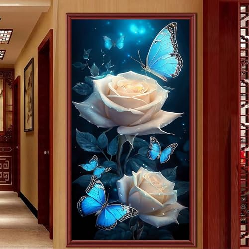 Uixxducc 5D DIY Diamant Painting Kit, Schmetterling Rose Diamond Painting Bilder, DIY Diamant Malerei Kinder Erwachsene Diamant Painting Bilder für Wanddekoration (50x90cm) von Uixxducc