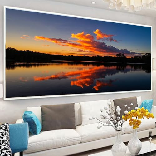 Uixxducc 5D Diamant Painting Kit DIY Full Bohrer Landschaft Brennende Wolke Reflexion am See Diamond Malerei Handgemachtes Wohnzimmer Wanddekoration (180x70cm) von Uixxducc