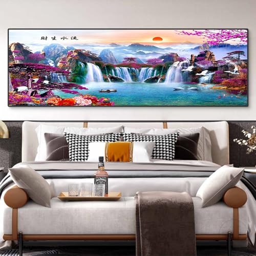 Uixxducc 5D Diamond Art Painting Kit, DIY Wasserfall Landschaft Diamant Malerei Bilder, Diamant Strass Kristall Malen nach Zahlen für Kinder Erwachsene Home Wanddekoration (200 x 80 cm) von Uixxducc