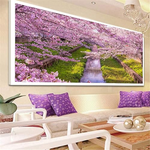 Uixxducc 5D Diamond Painting Kit DIY Kirschblüte Diamant Painting Full Bohrer Landschaft Diamond Malerei Handgemachtes Wohnzimmer Wanddekoration (180x70cm) von Uixxducc