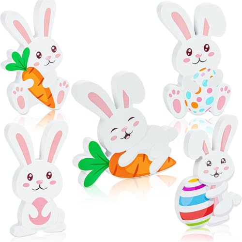 Uixxducc Osterdeko Ornamente 6 Stück Holz Ostern Deko Niedlich Ostereier Hasen Tischdeko Dekoration DIY Kinder Basteln Geschenke für Frühlingsdeko von Uixxducc