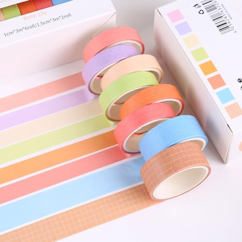 Uixxducc Washi Tape Set 8 Rollen, Dekoratives Klebeband, DIY Papier Tape, Bunt Masking Tape Klebeband für DIY Tagebuch Scrapbook Planer Notizbuch (COCO3-8) von Uixxducc