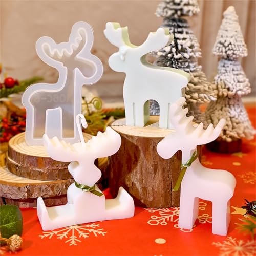 Weihnachten Aroma-Kerzenform Diy Kunstharz Weihnachten Kleines Haus Lebkuchenmann Elch Harz Tropfen Silikon Gießformen Für DIY Kerze Handwerk (3pcs) von Uixxducc