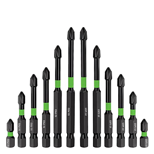 Ujjdwiurgh Magnetisches Schraubendreher-Bit-Set, Rutschfestes Magnetisches Bohrer-Bit-Set, S2 Impact Magnetic, Stark Magnetische PH2-Bits, 12 STÜCKE von Ujjdwiurgh