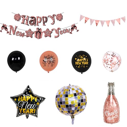 Bierflaschenballon Silvester Party Supplies für 2024 Schwarz Golden Happy New Year Banner Festival Party Dekor Geschenk Bierflasche Ballon für Männer von Ukbzxcmws