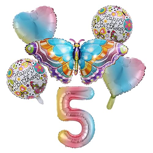 Happy-Birthday Schmetterlingsballon-Set, 6 Stück, große Zahlen-Ballons, Geburtstagsparty-Dekoration für Babyparty, Hochzeitsbedarf, Schmetterlinge, Ballon-Dekoration von Ukbzxcmws