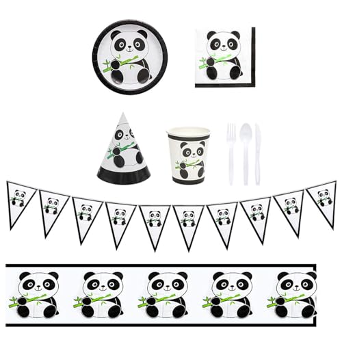Ukbzxcmws Cartoon-Pandas-Mottoparty-Zubehör, elegantes Geschirr, Dekorationen für Geburtstage, Tierpartys, Zubehör für Frauen, Partygeschirr von Ukbzxcmws