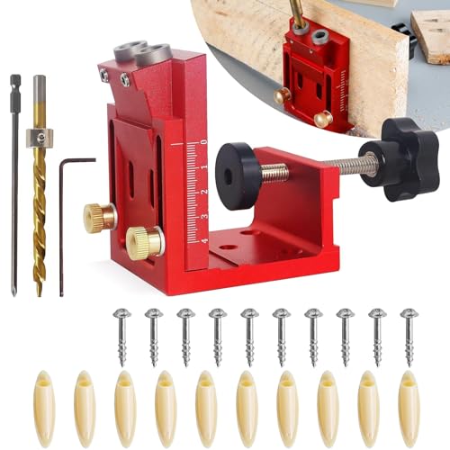 Pocket Hole Jig Set,Schrägloch Bohrschablone,Taschenloch Bohrschablone,Bohrhilfe,Aschen-Dübellochklemmen vorrichtungs set，Holzbearbeitung verstellbarer Sacklochbohrer Schalungsschienenpositionierer von Ulable