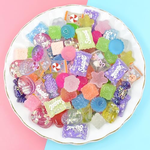 50pcs Cute Slime Charms Mixed Set Harz Flatback Making Supplies für DIY Craft Making und Ornament Scrapbooking Perlen Verschiedene Candy Fruit Cake Ornament von Ulalaza