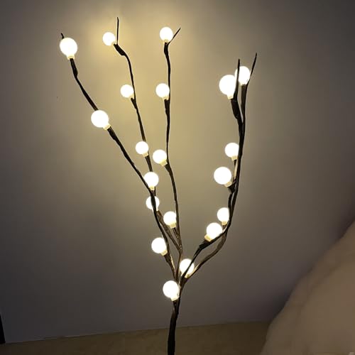 Ulalaza 70 cm 2 Zweige 40 LED-Birnen Zweiglampe batteriebetrieben LED-beleuchtete Weidenzweige Vasenfüller Verwendung für Weihnachten Zuhause Party Dekoration drinnen und draußen von Ulalaza