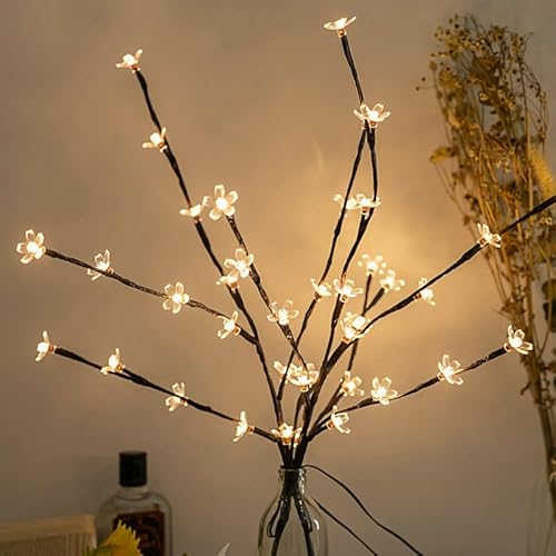 Ulalaza 70 cm 2 Zweige 40 LED-Birnen Zweiglampe batteriebetrieben LED-beleuchtete Weidenzweige Vasenfüller Verwendung für Weihnachten Zuhause Party Dekoration drinnen und draußen von Ulalaza