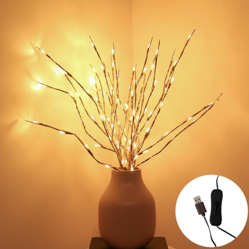 Ulalaza 77 cm Zweiglampe mit 6 Zweigen und 120 LED-Lampen USB-betrieben LED-beleuchtete Weidenzweige Vasenfüller Verwendung für Weihnachten Zuhause Party Dekoration im Innen- und Außenbereich von Ulalaza