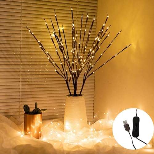 Ulalaza 77 cm Zweiglampe mit 6 Zweigen und 120 LED-Lampen USB-betrieben LED-beleuchtete Weidenzweige Vasenfüller Verwendung für Weihnachten Zuhause Party Dekoration im Innen- und Außenbereich von Ulalaza