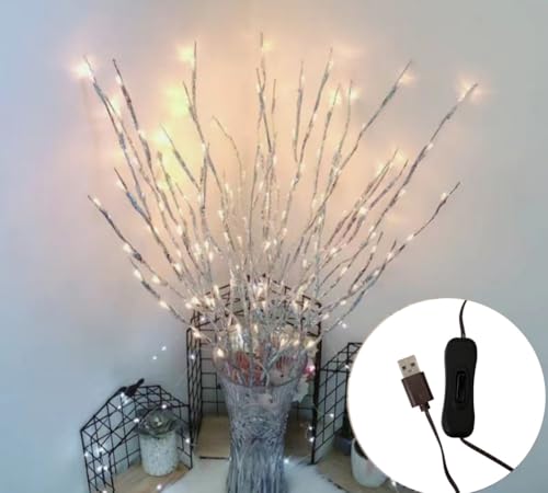 Ulalaza 77 cm Zweiglampe mit 6 Zweigen und 120 LED-Lampen USB-betrieben LED-beleuchtete Weidenzweige Vasenfüller Verwendung für Weihnachten Zuhause Party Dekoration im Innen- und Außenbereich von Ulalaza