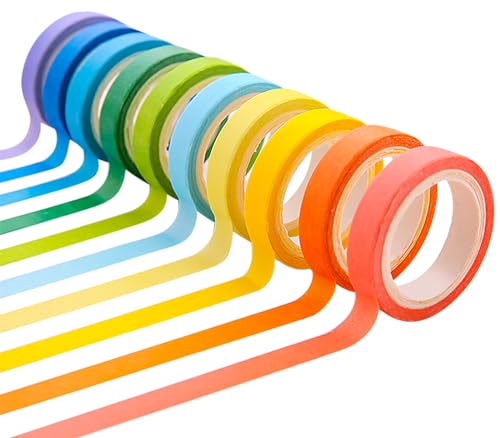 Ulawellor Washi Tape 10 Rollen Klebeband Bunt,Regenbogenfarbenes Klebeband für Dekoratives Handwerk,Geschenkverpackung,Heimwerker, Tagebuch,Scrapbook (7mm Breite) von Ulawellor